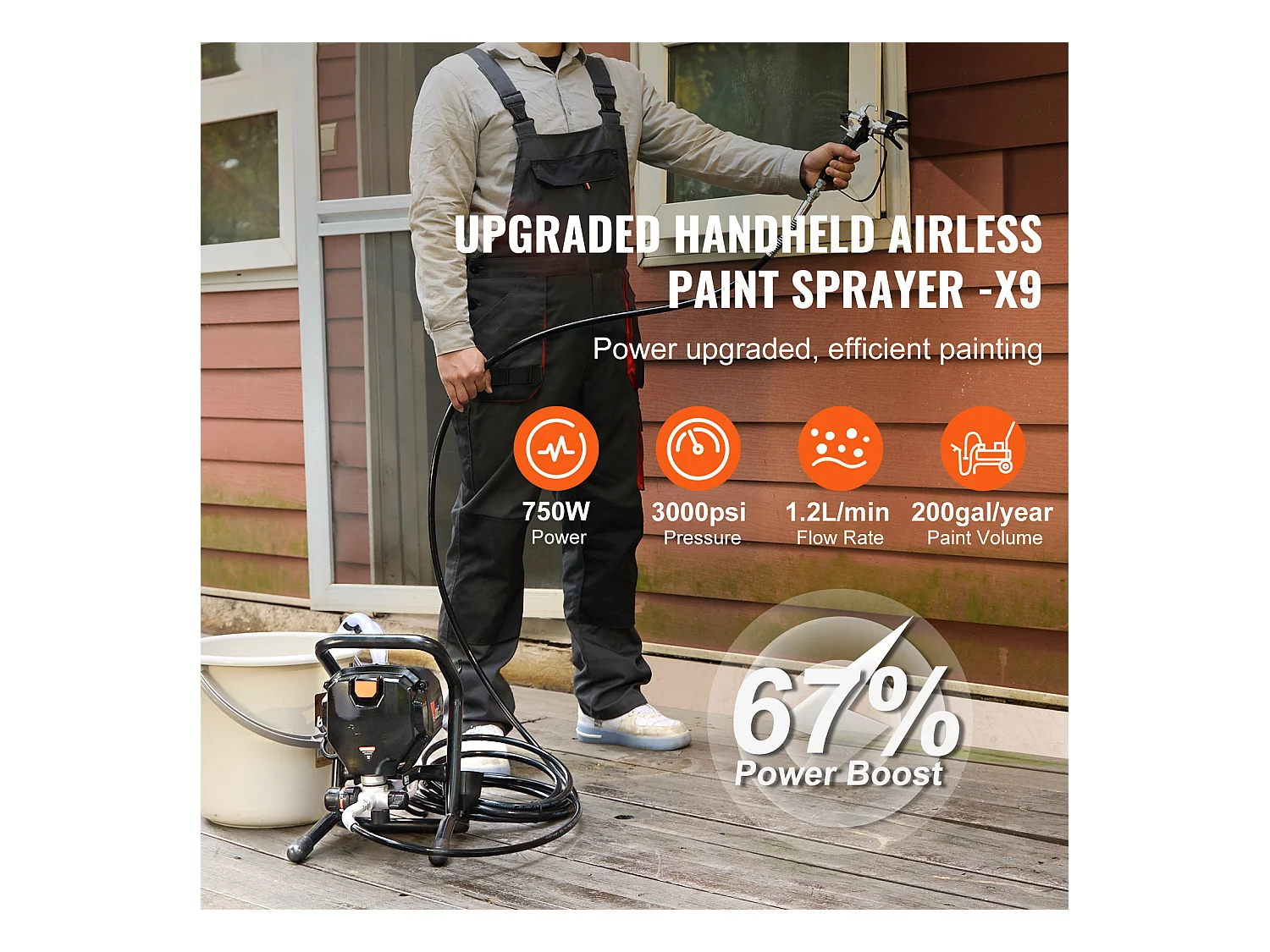 Pulvérisateur de Peinture Sans Air Sur Pied SucceBuy, Pulvérisateur Électrique Portatif 750 W 3000 PSI