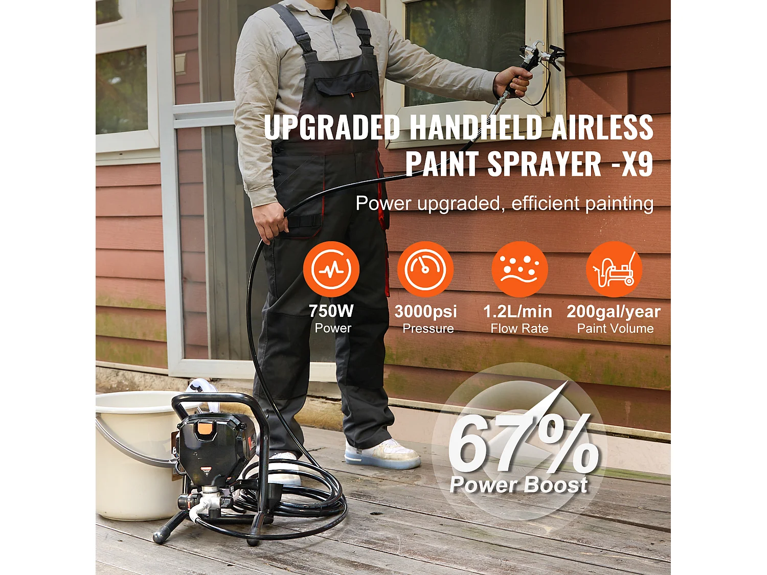 Pulvérisateur de Peinture Sans Air Sur Pied SucceBuy, Pulvérisateur Électrique Portatif 750 W 3000 PSI