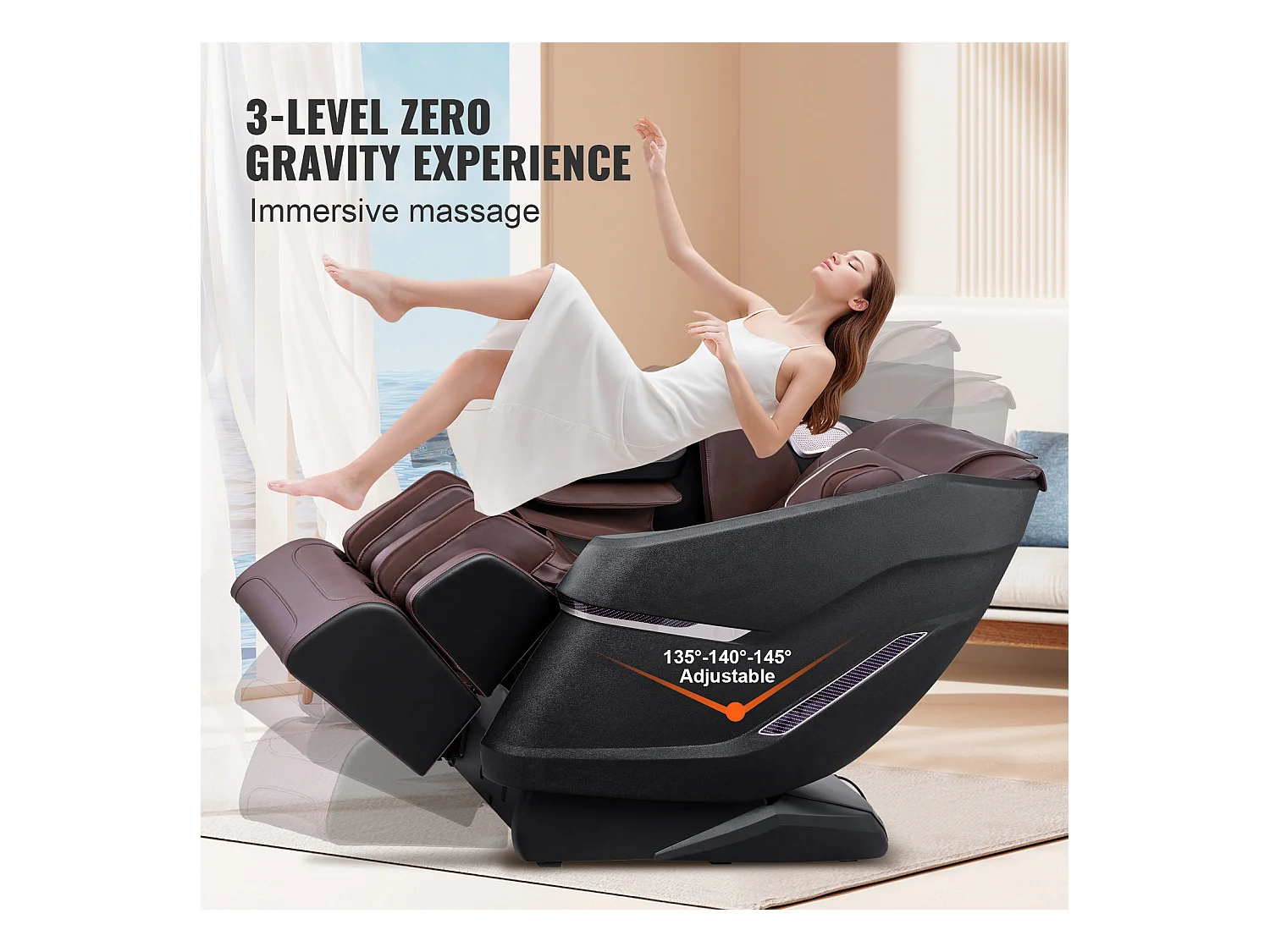 Fauteuil Massant SucceBuy Fauteuil de Massage 3D Shiatsu SL Rail Zero Gravity 10-18 modes Chauffage Haut-parleur Bluetooth 160 kg