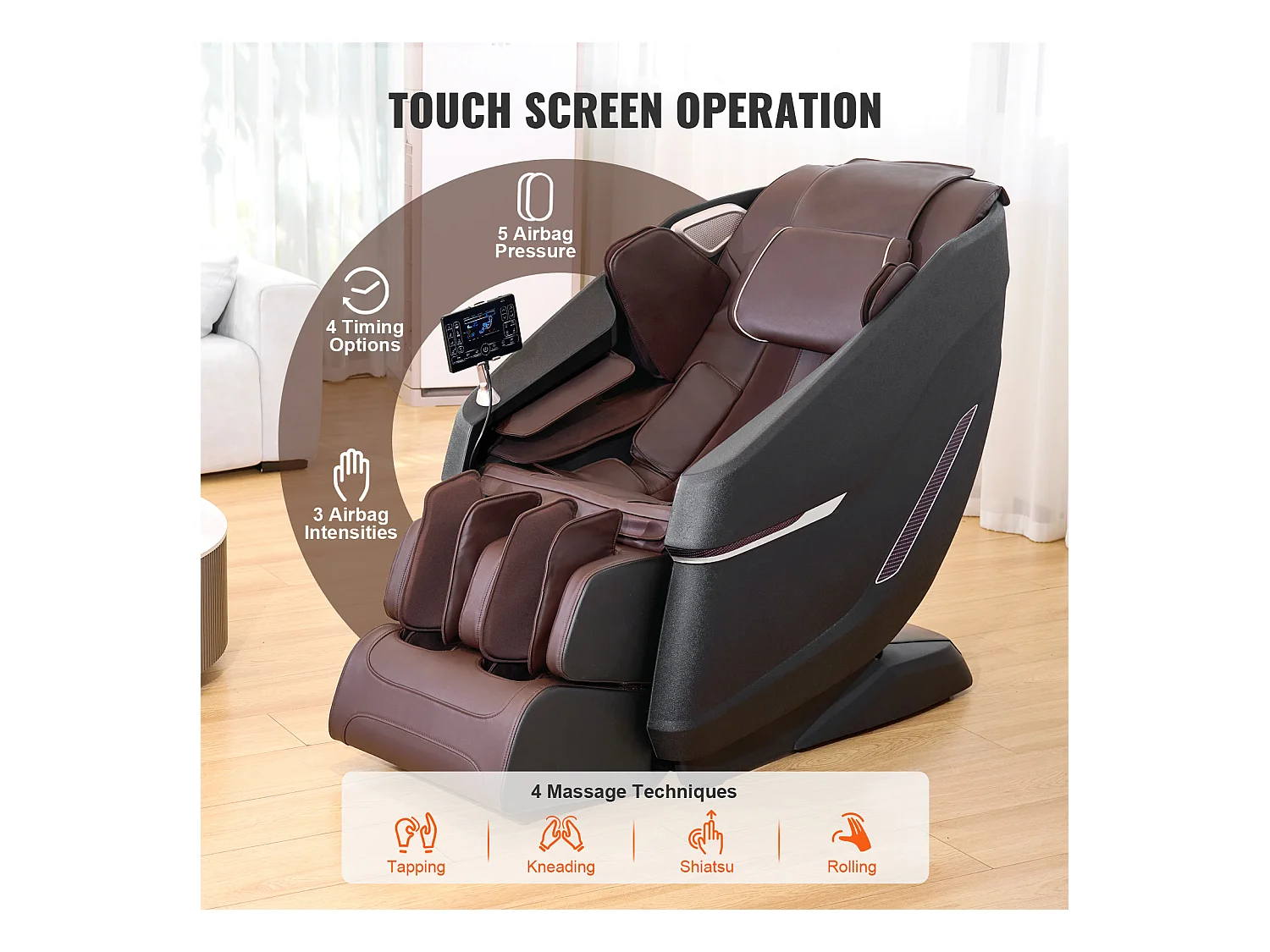 Fauteuil Massant SucceBuy Fauteuil de Massage 3D Shiatsu SL Rail Zero Gravity 10-18 modes Chauffage Haut-parleur Bluetooth 160 kg
