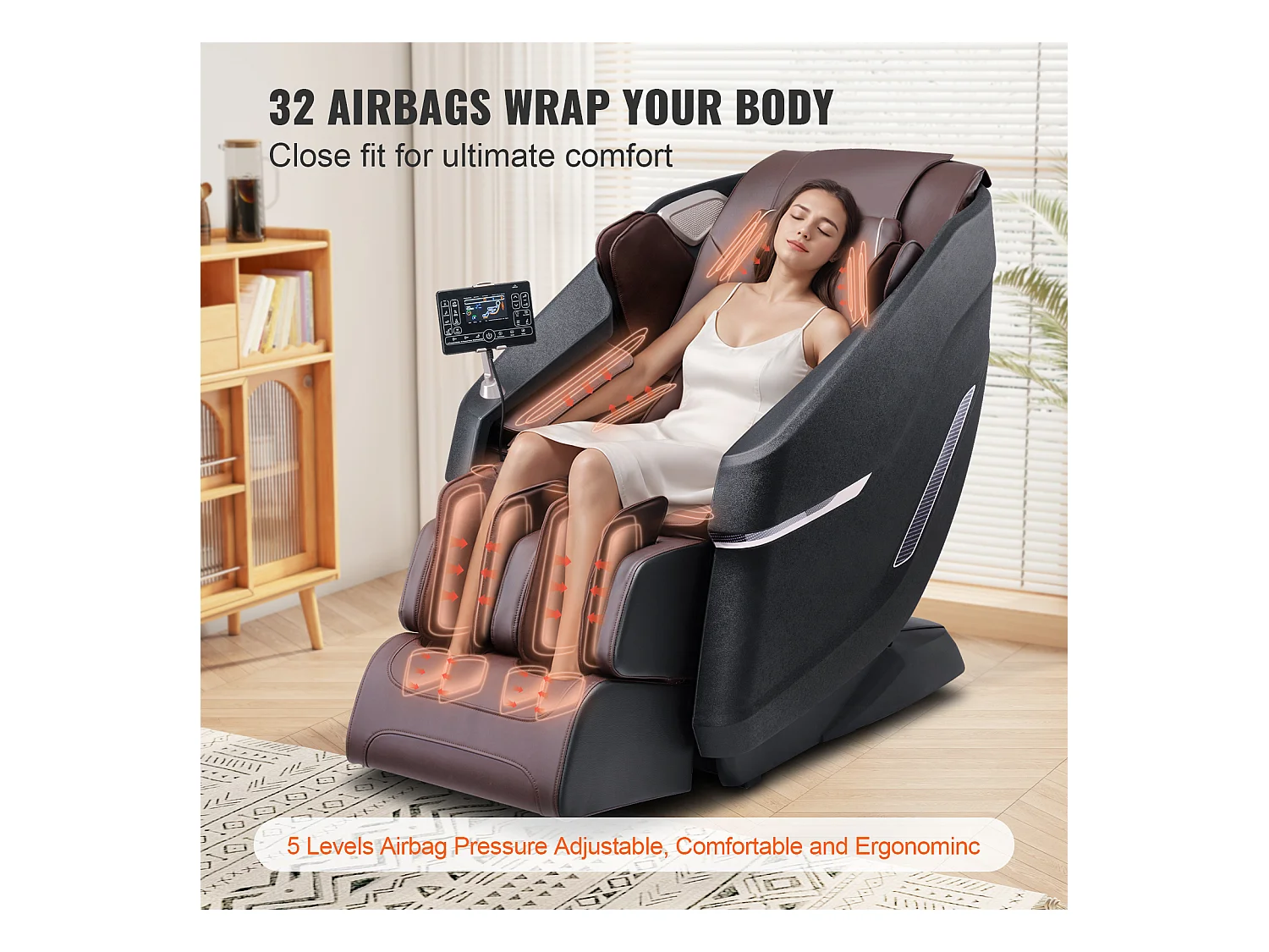 Fauteuil Massant SucceBuy Fauteuil de Massage 3D Shiatsu SL Rail Zero Gravity 10-18 modes Chauffage Haut-parleur Bluetooth 160 kg