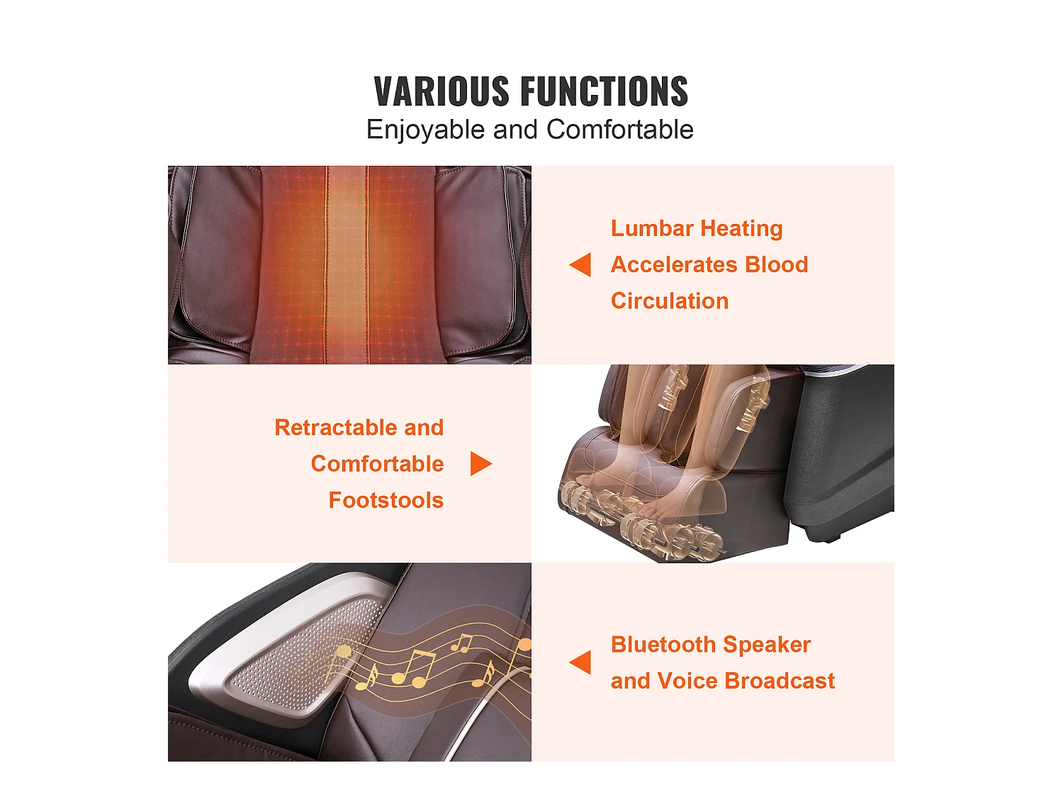 Fauteuil Massant SucceBuy Fauteuil de Massage 3D Shiatsu SL Rail Zero Gravity 10-18 modes Chauffage Haut-parleur Bluetooth 160 kg