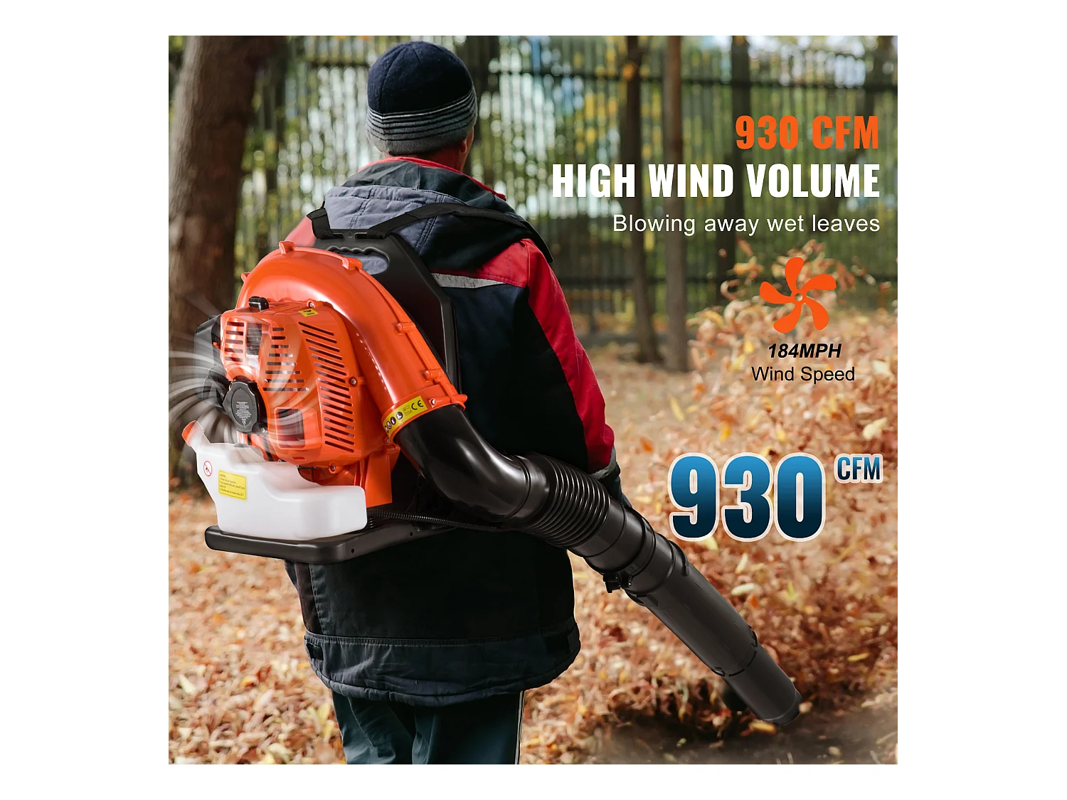 Soffiatore a Zaino SucceBuy 79CC a 2 Tempi, Volume D'aria 930 CFM, Velocità 184 MPH
