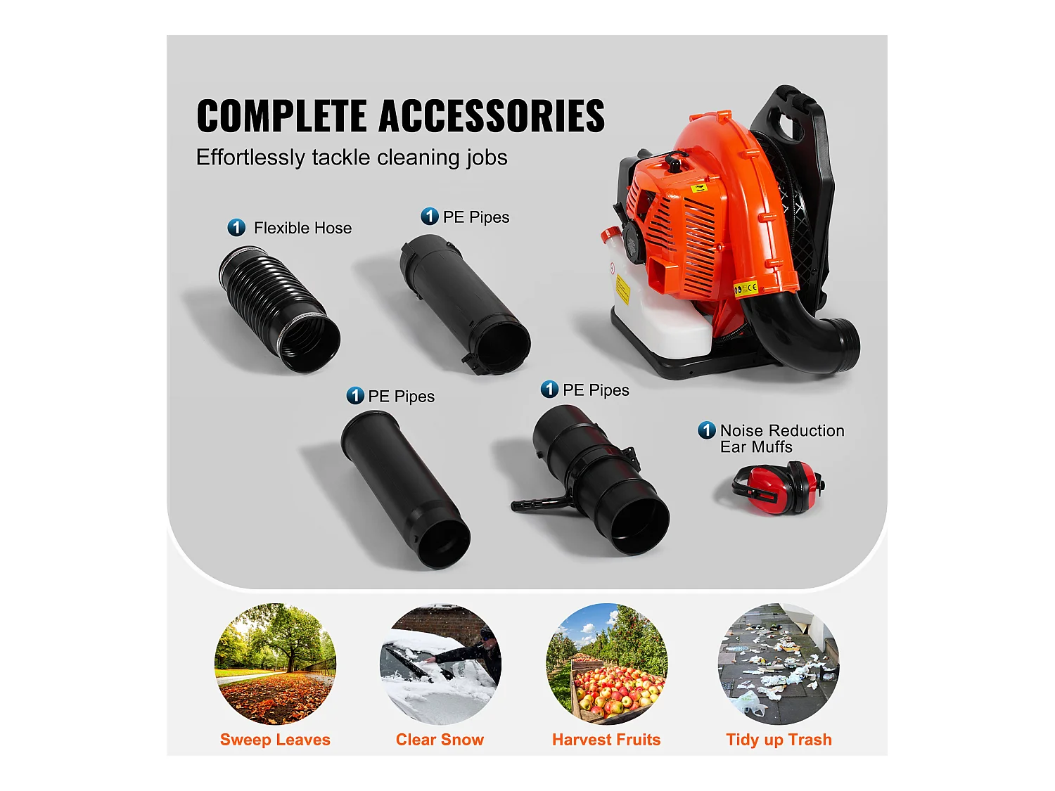 Soffiatore a Zaino SucceBuy 79CC a 2 Tempi, Volume D'aria 930 CFM, Velocità 184 MPH