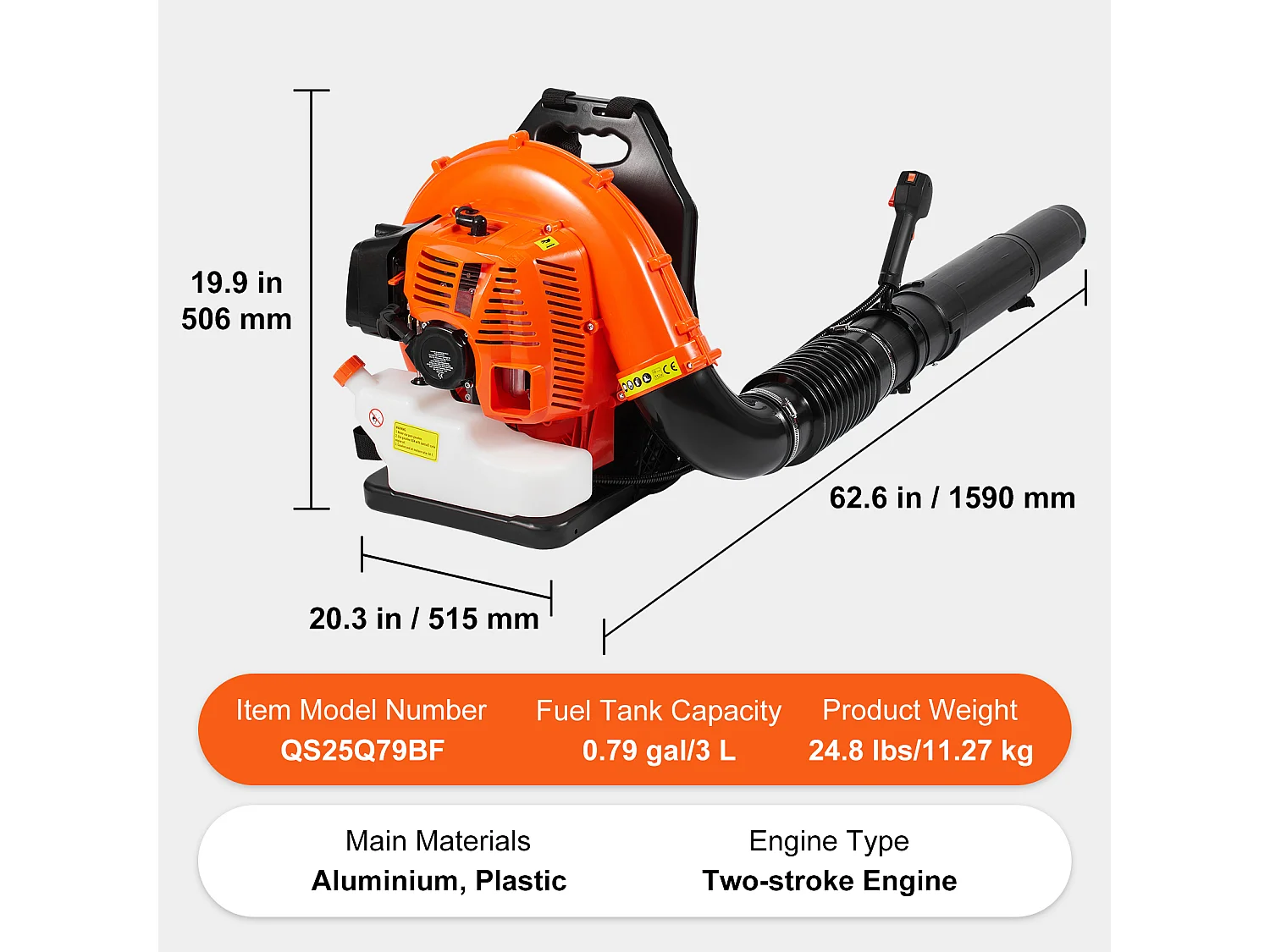 Hecht jardin SucceBuy Souffleur à Dos à Essence à 2 Temps 79CC, Volume D'air de 930 CFM, Vitesse de 184 MPH