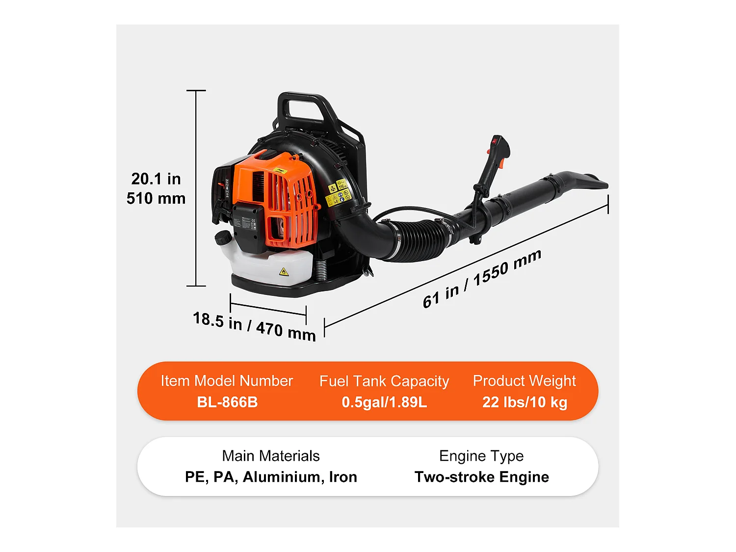 Hecht jardin SucceBuy Souffleur à Dos à Essence à 2 Temps 63CC, Volume D'air de 1110 Pi3/Min