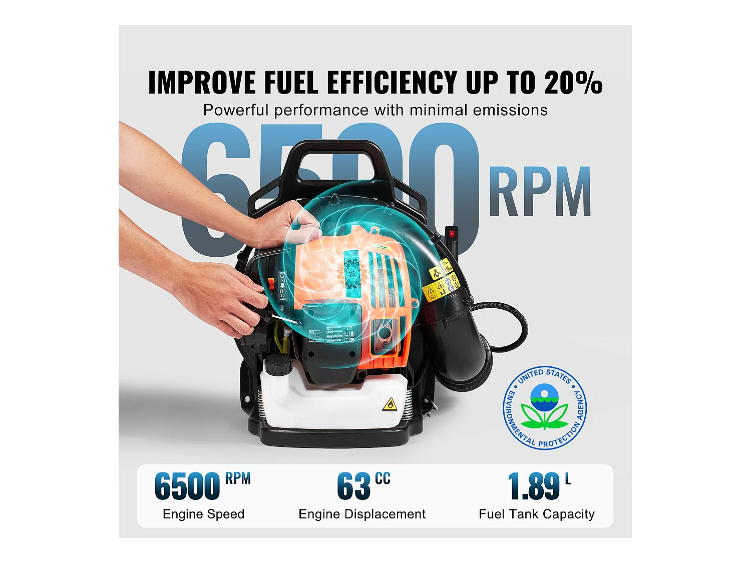 Hecht jardin SucceBuy Souffleur à Dos à Essence à 2 Temps 63CC, Volume D'air de 1110 Pi3/Min