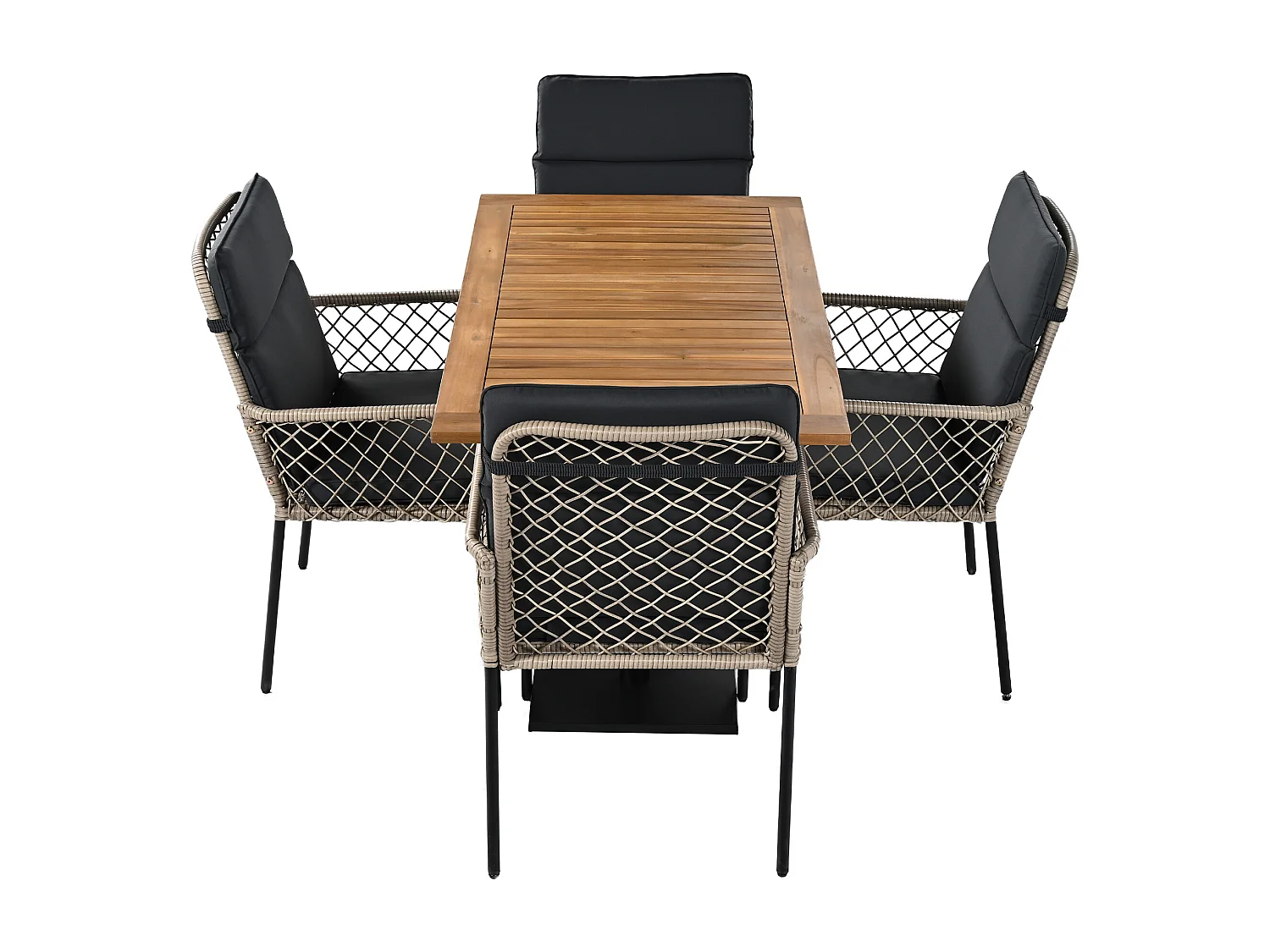 Ensemble de table et chaises de salle à manger d'extérieur 5 pièces , plateau de table en bois d'acacia massif, chaises enveloppées de rotin PE