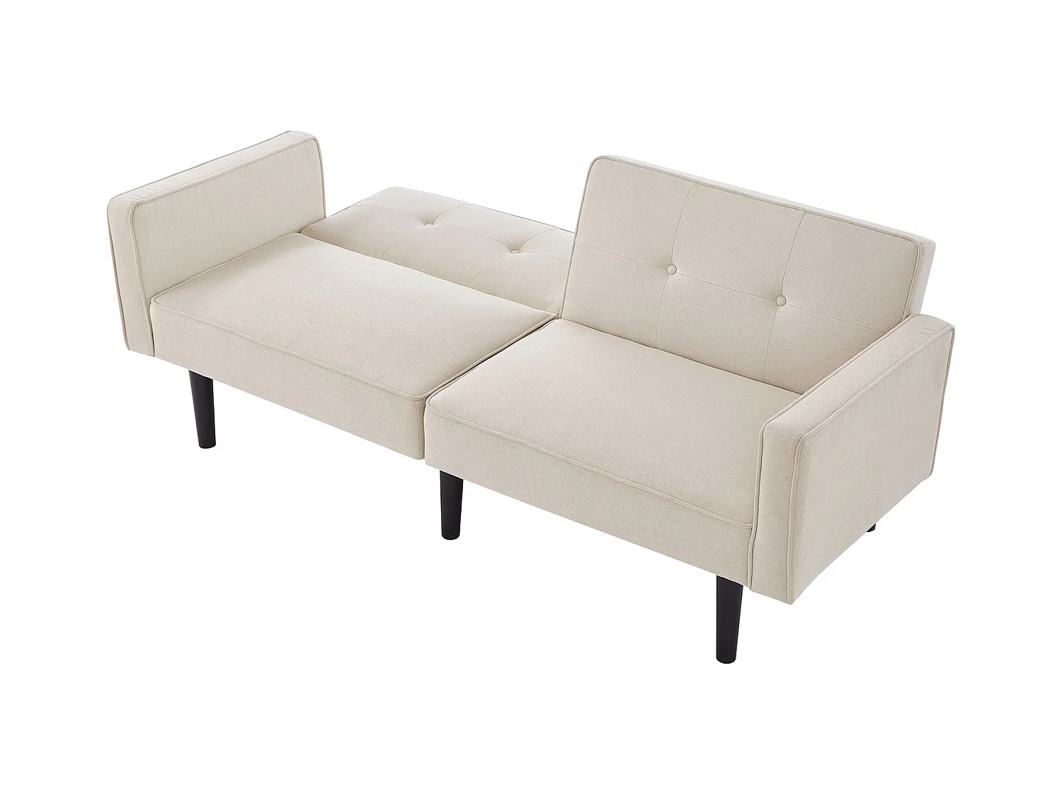 Canapé-lit 2 en 1, canapé double, dossier double réglable indépendamment, avec fonction couchage, tissu coton et lin, beige