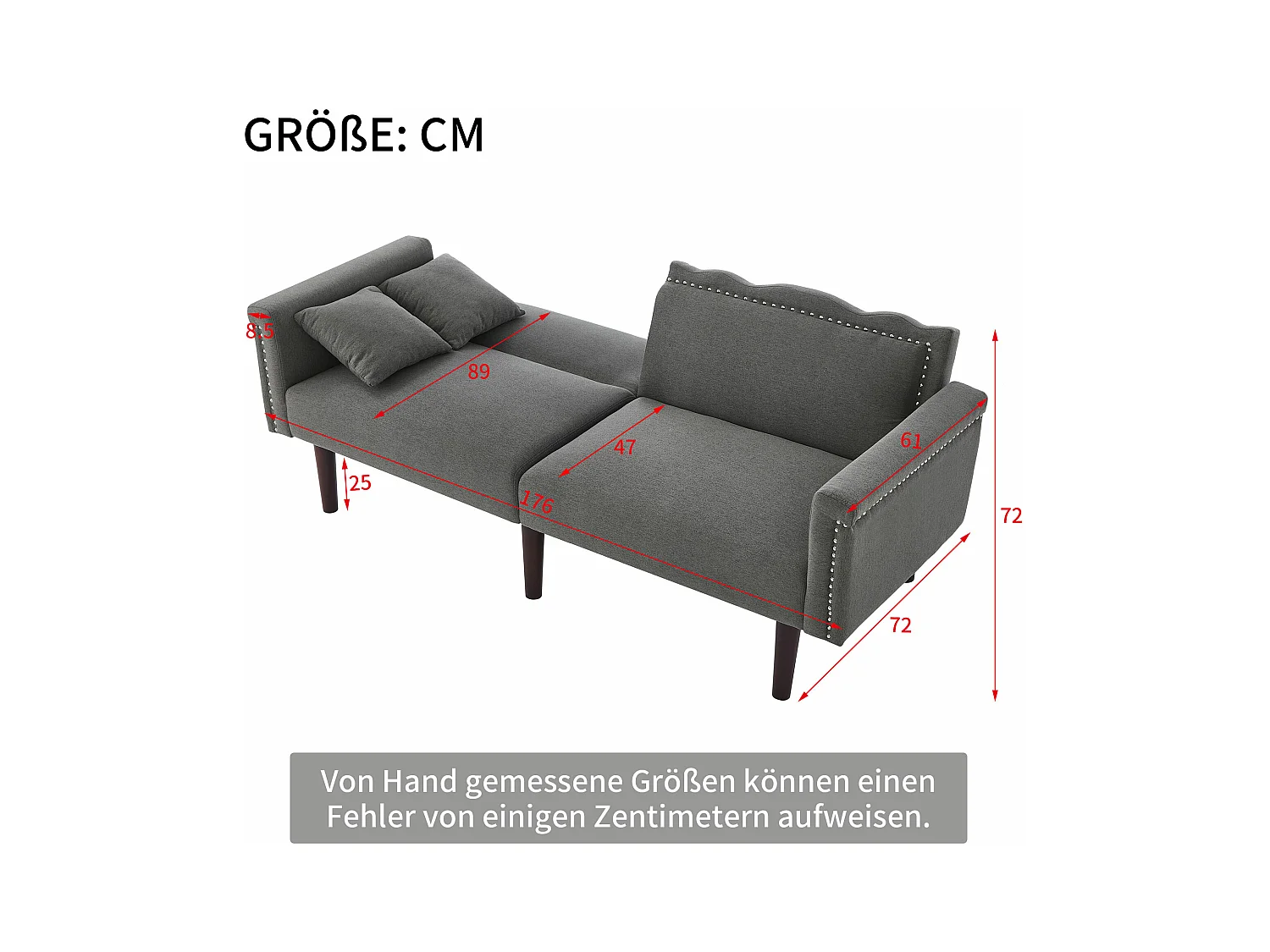 Canapé 2 places avec fonction inclinable, dossier double réglable indépendamment, décor métal, tissu coton et lin, noir