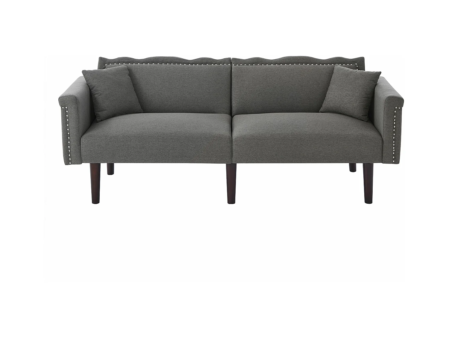 Canapé 2 places avec fonction inclinable, dossier double réglable indépendamment, décor métal, tissu coton et lin, noir