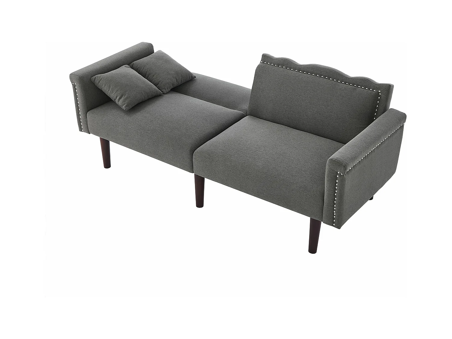 Canapé 2 places avec fonction inclinable, dossier double réglable indépendamment, décor métal, tissu coton et lin, noir