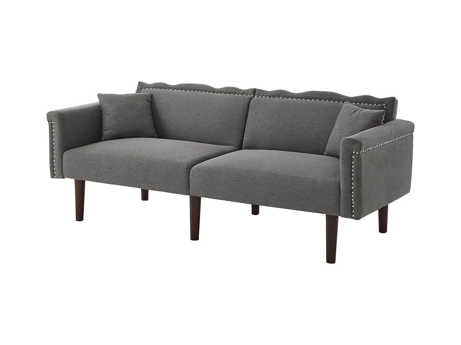 Canapé 2 places avec fonction inclinable, dossier double réglable indépendamment, décor métal, tissu coton et lin, noir