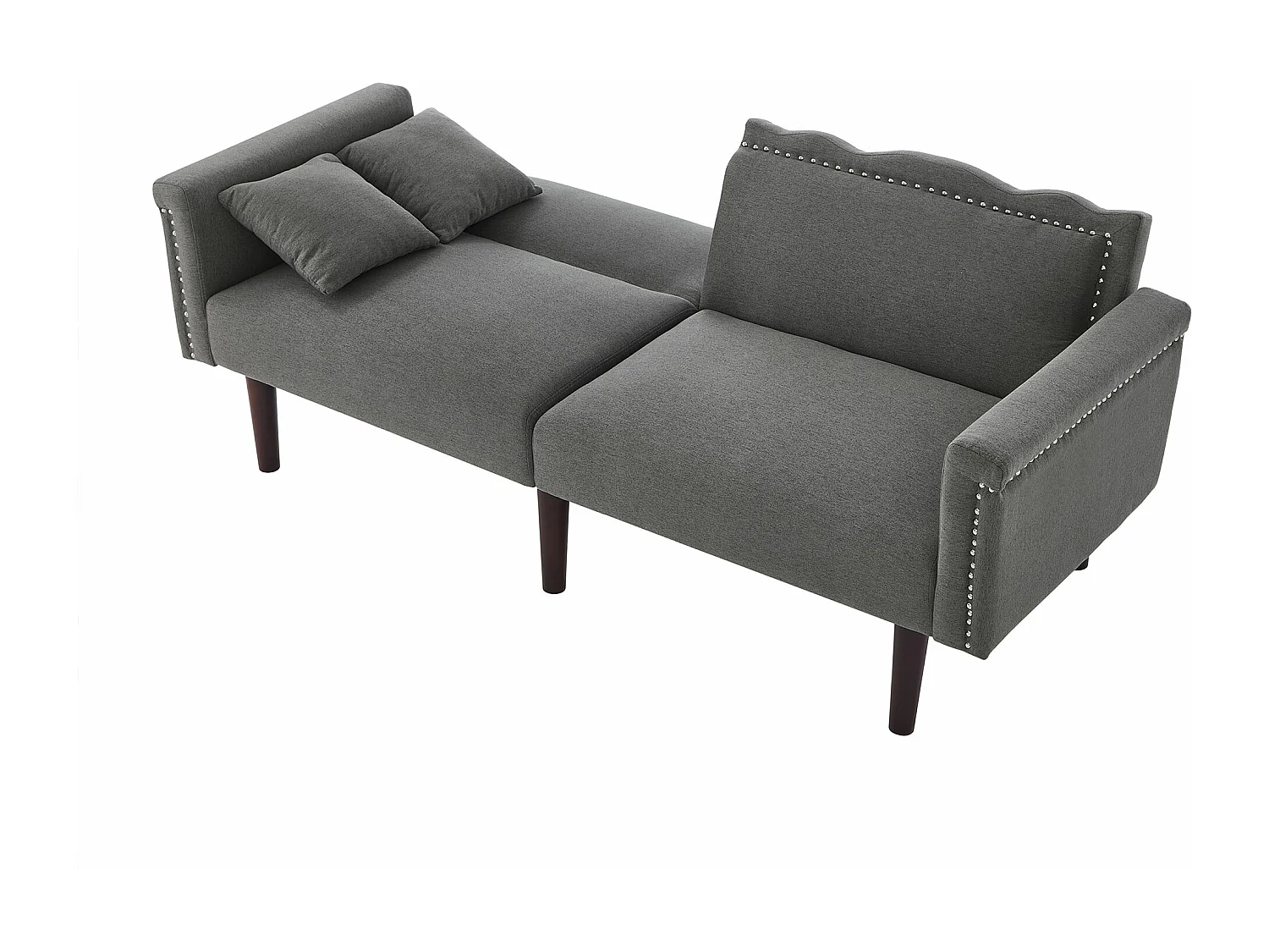 Sofá de dos plazas con función reclinable, respaldo doble regulable independientemente, decoración de metal, tejido de algodón y lino, color negro.