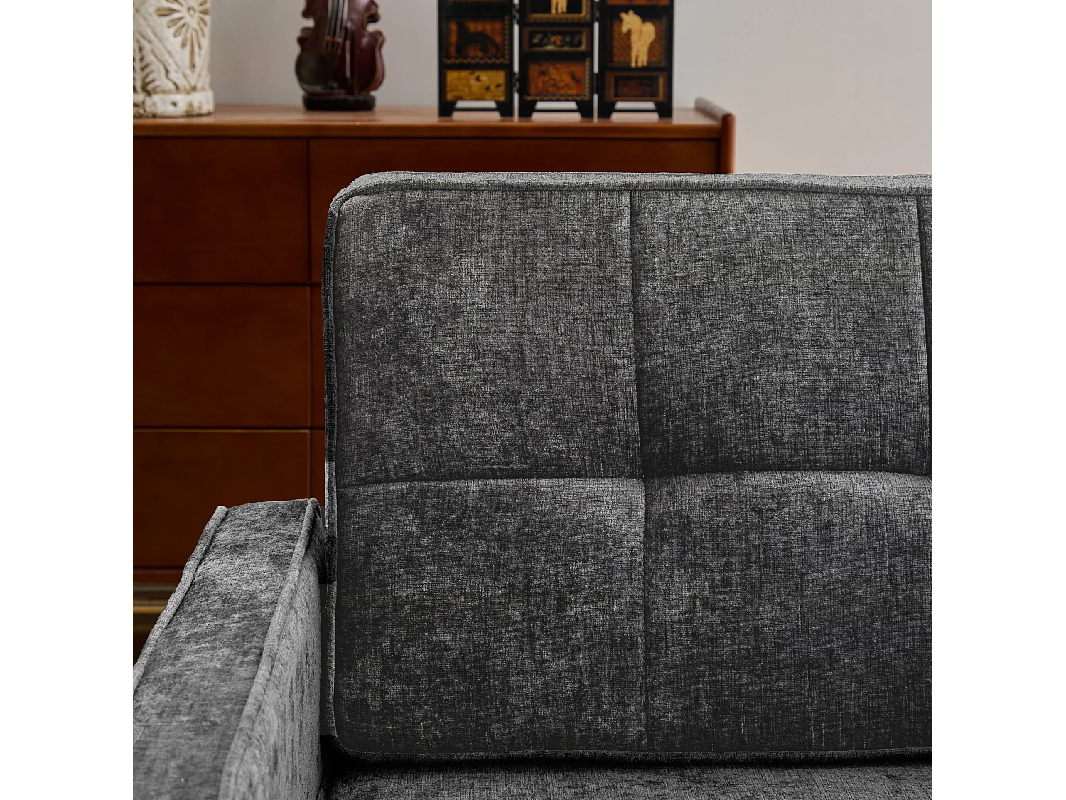 Canapé deux places, canapé de salon, canapé avec fonction lit, dossier réglable, tissu chenille, Noir