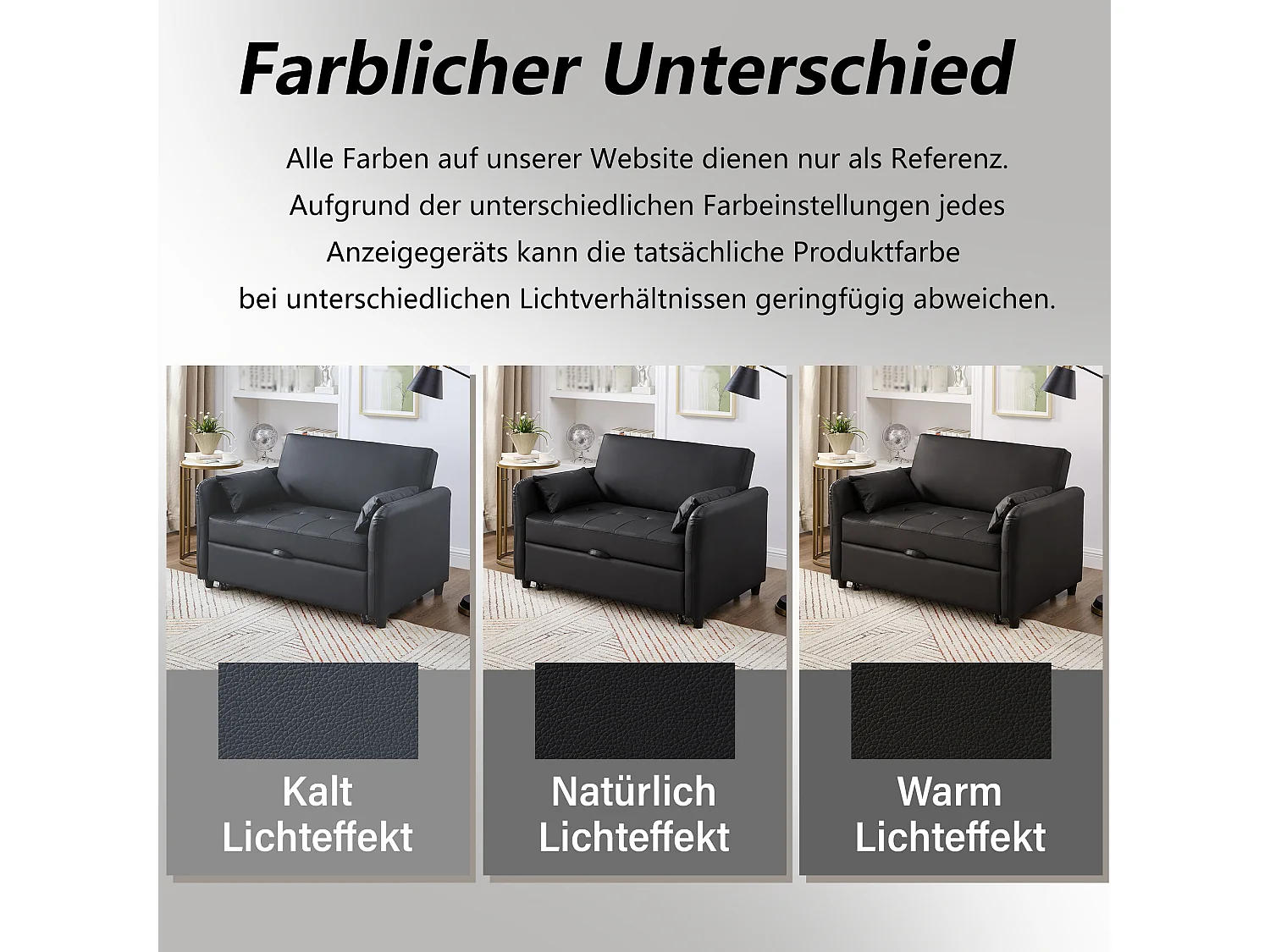 Canapé-lit multifonctionnel, double assise rétractable, dossier réglable sur 3 niveaux, PU imperméable, noir