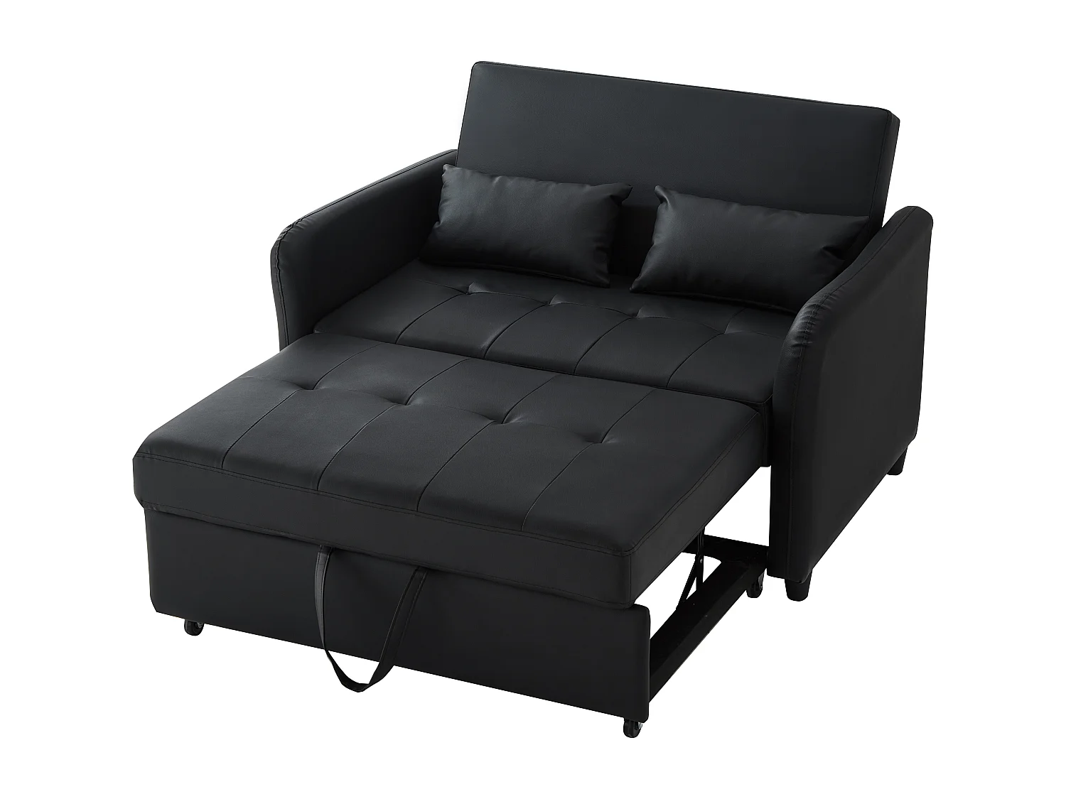 Canapé-lit multifonctionnel, double assise rétractable, dossier réglable sur 3 niveaux, PU imperméable, noir