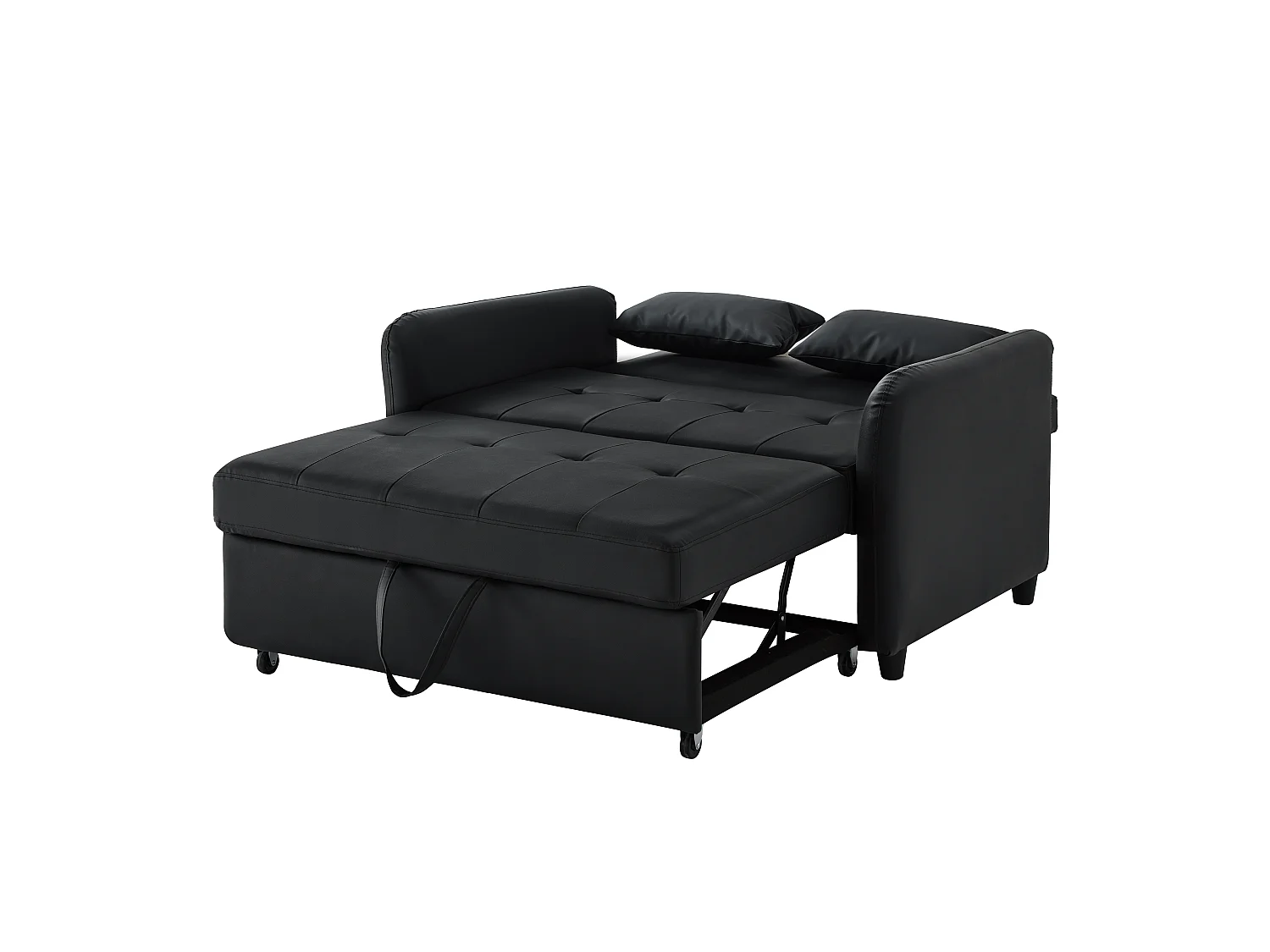 Canapé-lit multifonctionnel, double assise rétractable, dossier réglable sur 3 niveaux, PU imperméable, noir