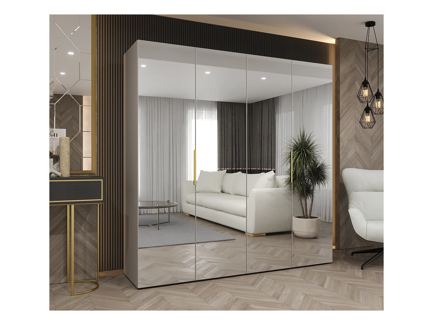 Armario Marbella 3 con puertas batientes  202/200/52 4 puertas (cachemira/dorado)