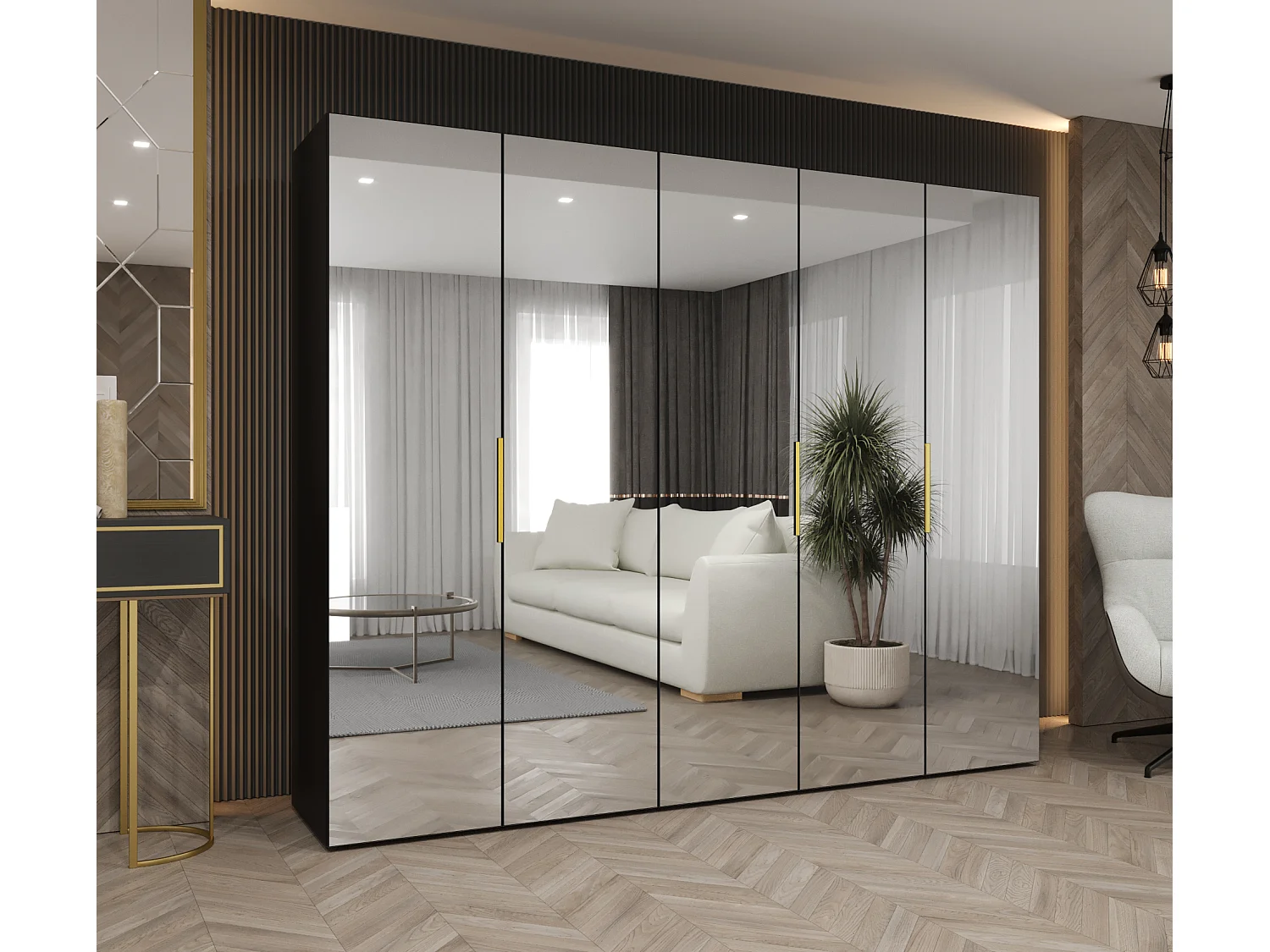 Armoire à portes battantes Marbella 3 202/250/52 5 portes (noir/doré)