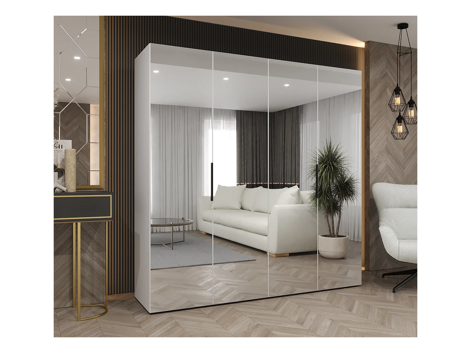 Armoire à portes battantes Marbella 3 202/200/52 4 portes (blanc/noir)