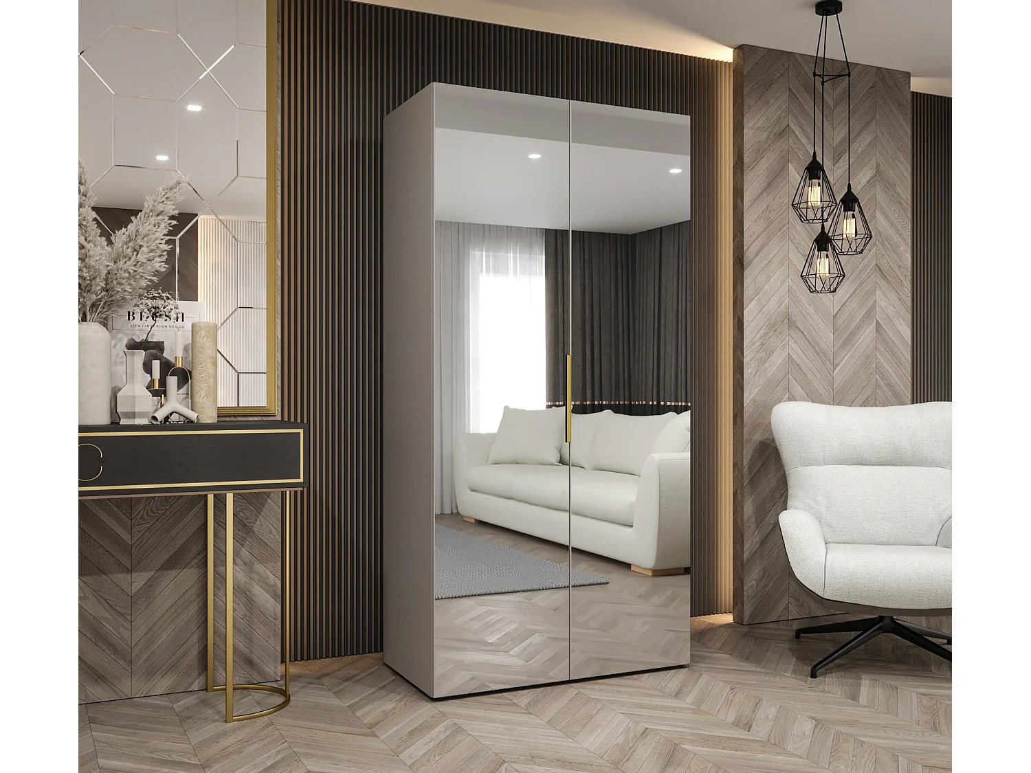 Drehtürenschrank Marbella 3 202/100/52 2-türig (Kaschmir|Gold)