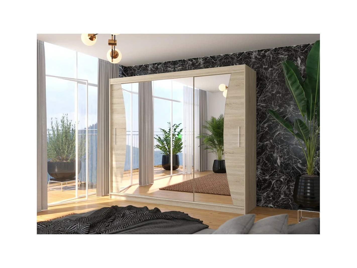 Armadio Enzo (250cm)/ante scorrevoli/specchio/Sonoma