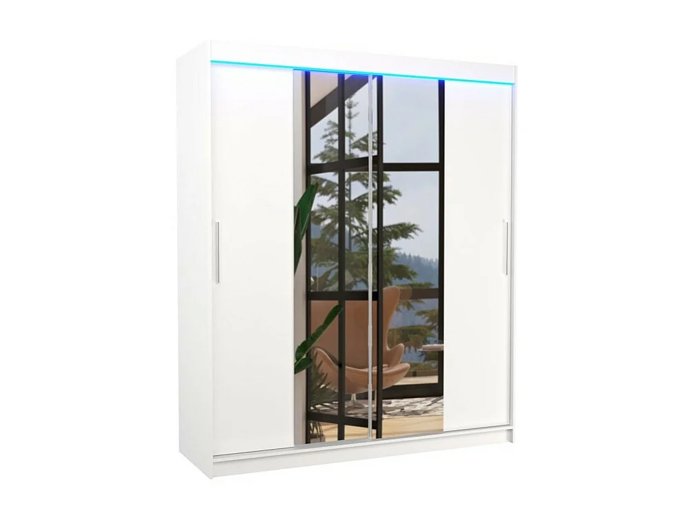 Armoire Dahlia (180cm)/portes coulissantes/miroir/LED/Blanc