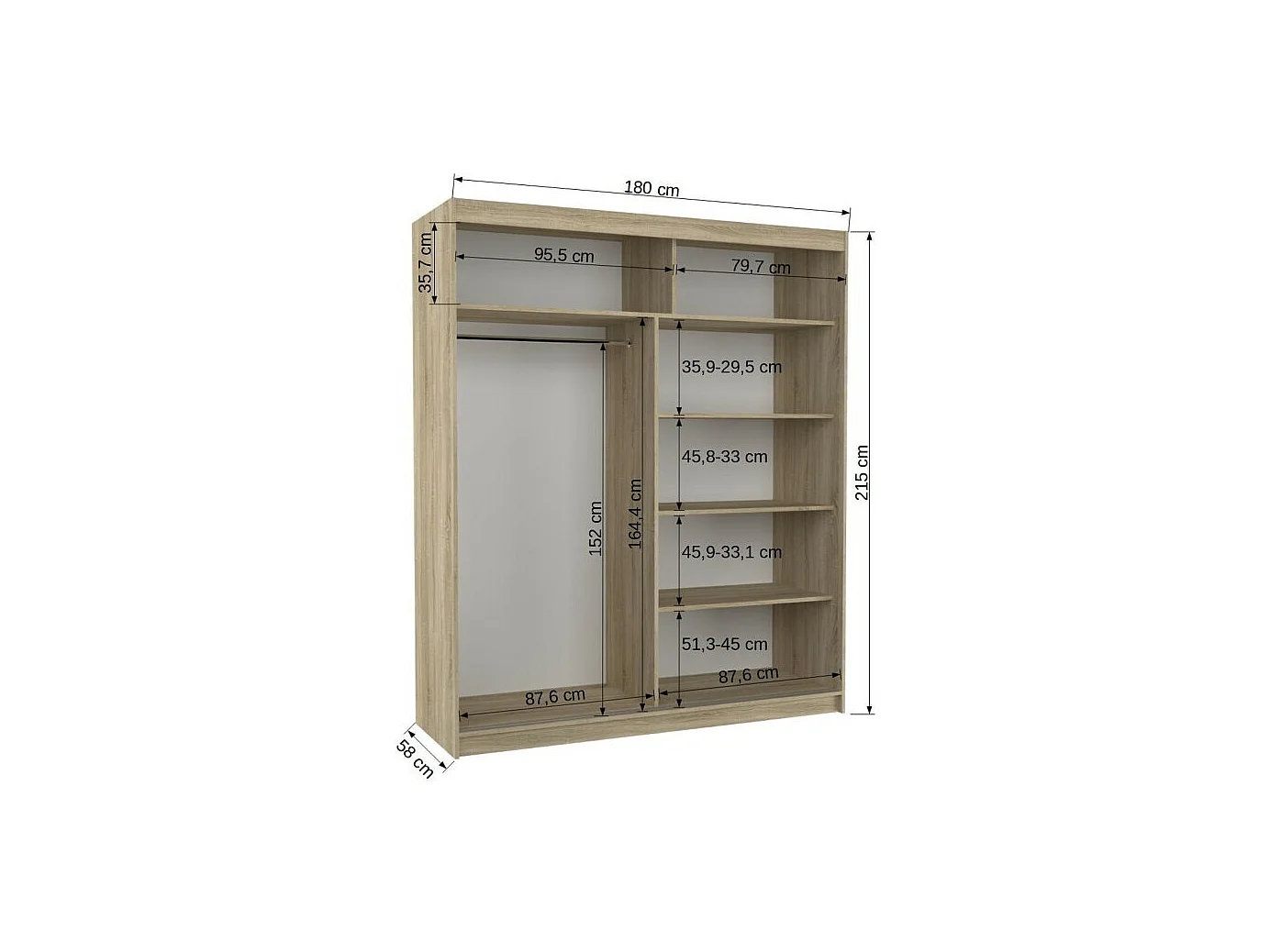 Armoire Dahlia (180cm)/portes coulissantes/miroir/LED/Blanc