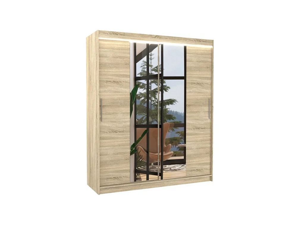 Armoire Dahlia (180cm)/portes coulissantes/miroir/LED/Sonoma