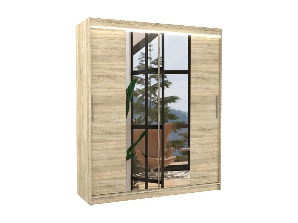 Kleiderschrank Dahlia (180cm)/Schiebetrüren/Spiegel/LED/Sonoma
