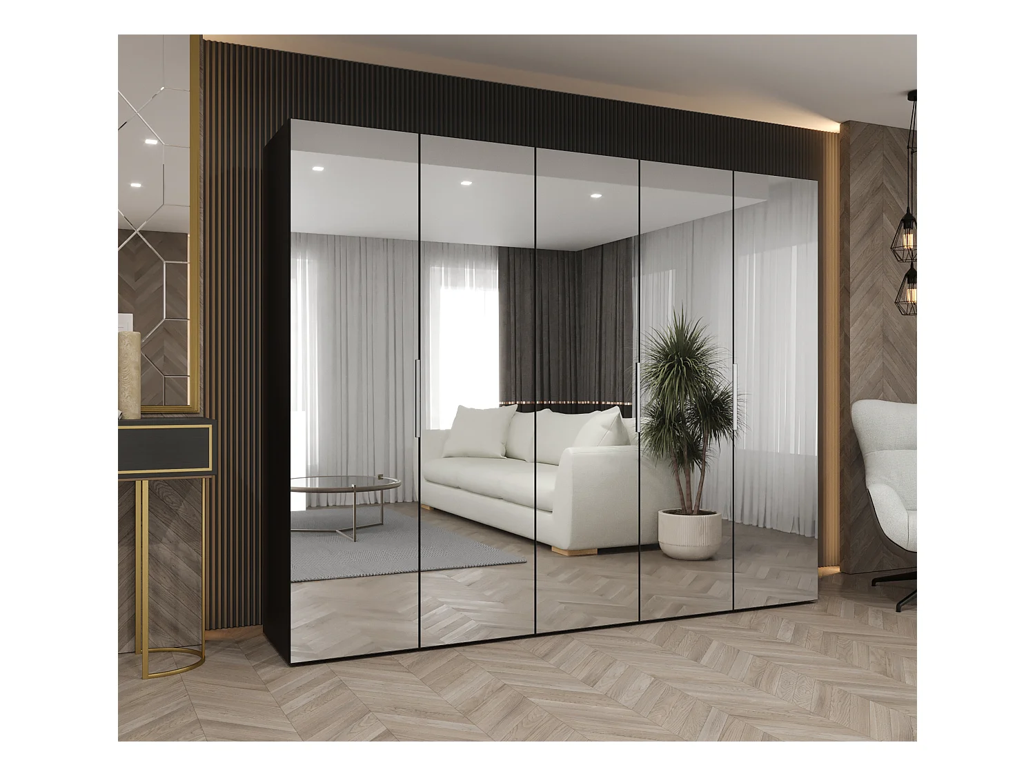 Armoire à portes battantes Marbella 3 202/250/52 5 portes (noir/cachemire)