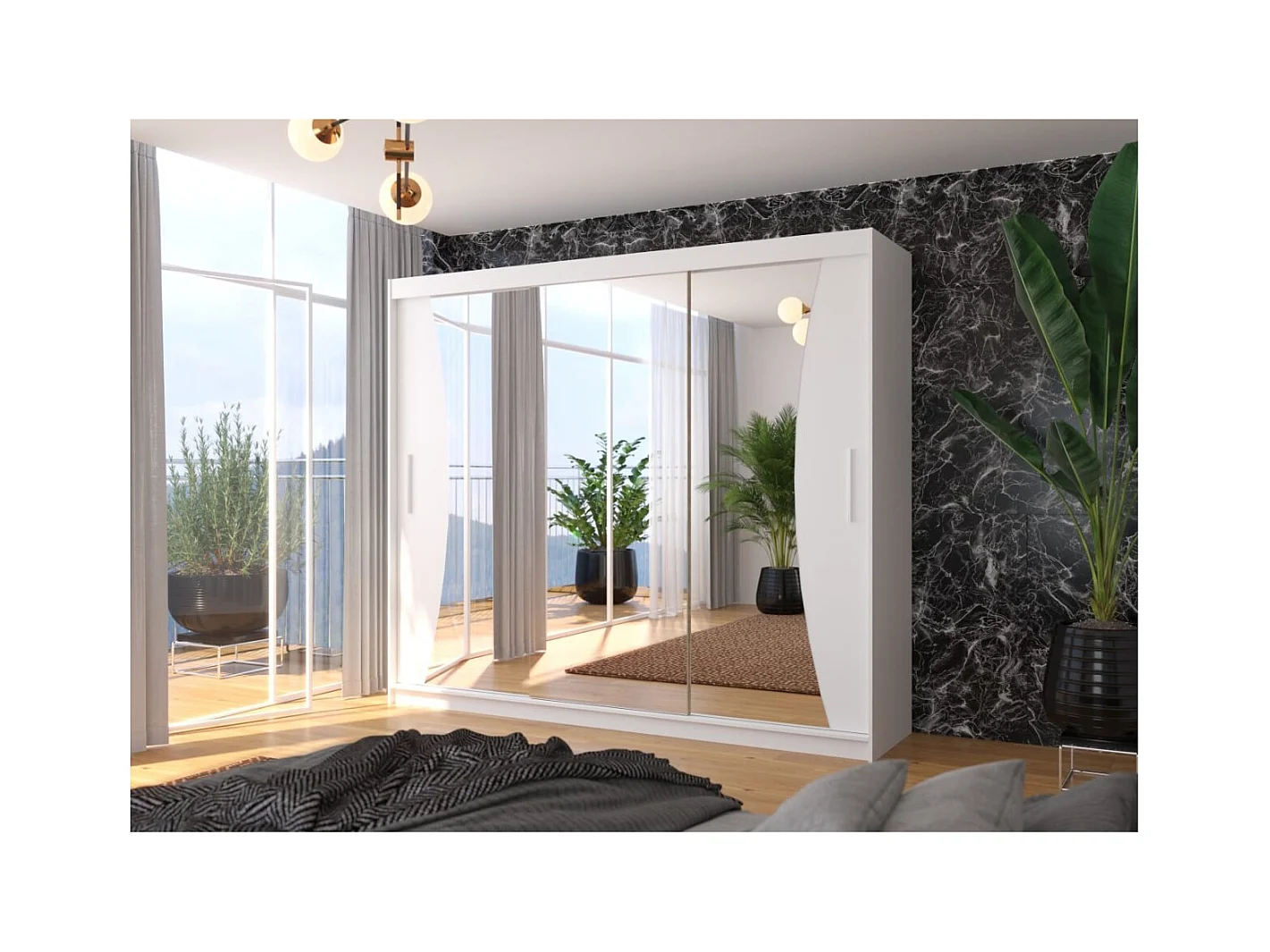 Armadio Enzo (250cm)/ante scorrevoli/specchio/Bianco