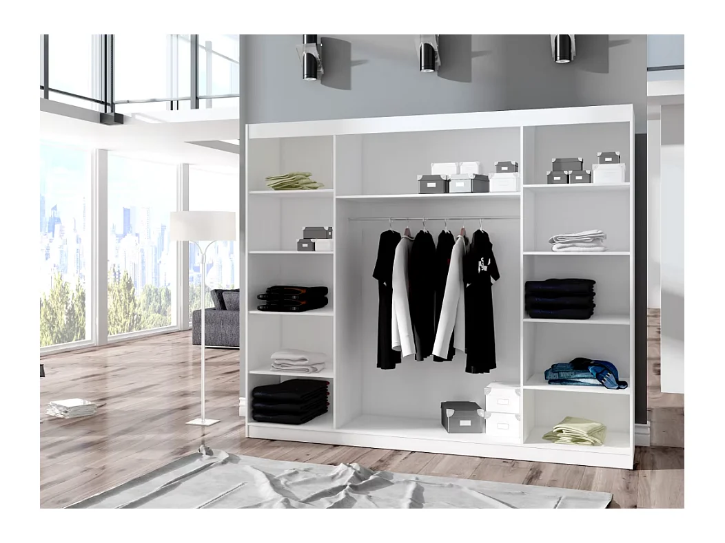 Armadio Enzo (250cm)/ante scorrevoli/specchio/Bianco