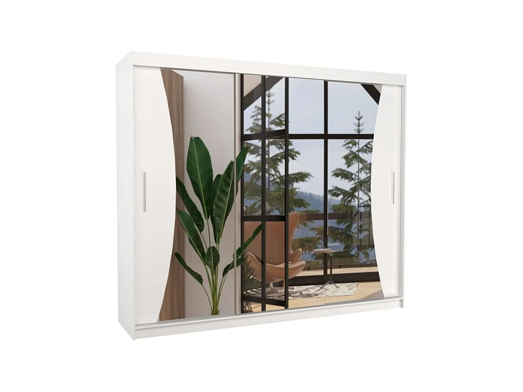 Armadio Enzo (250cm)/ante scorrevoli/specchio/Bianco