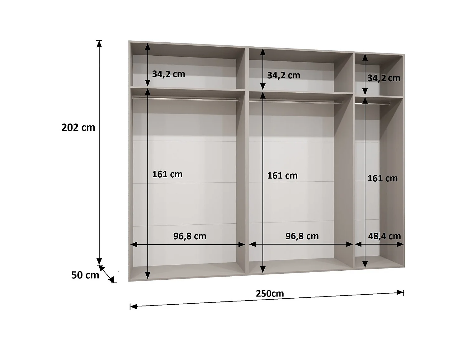 Draaideurkast Marbella 3 202/250/52 5-deurs  (wit/zwart)