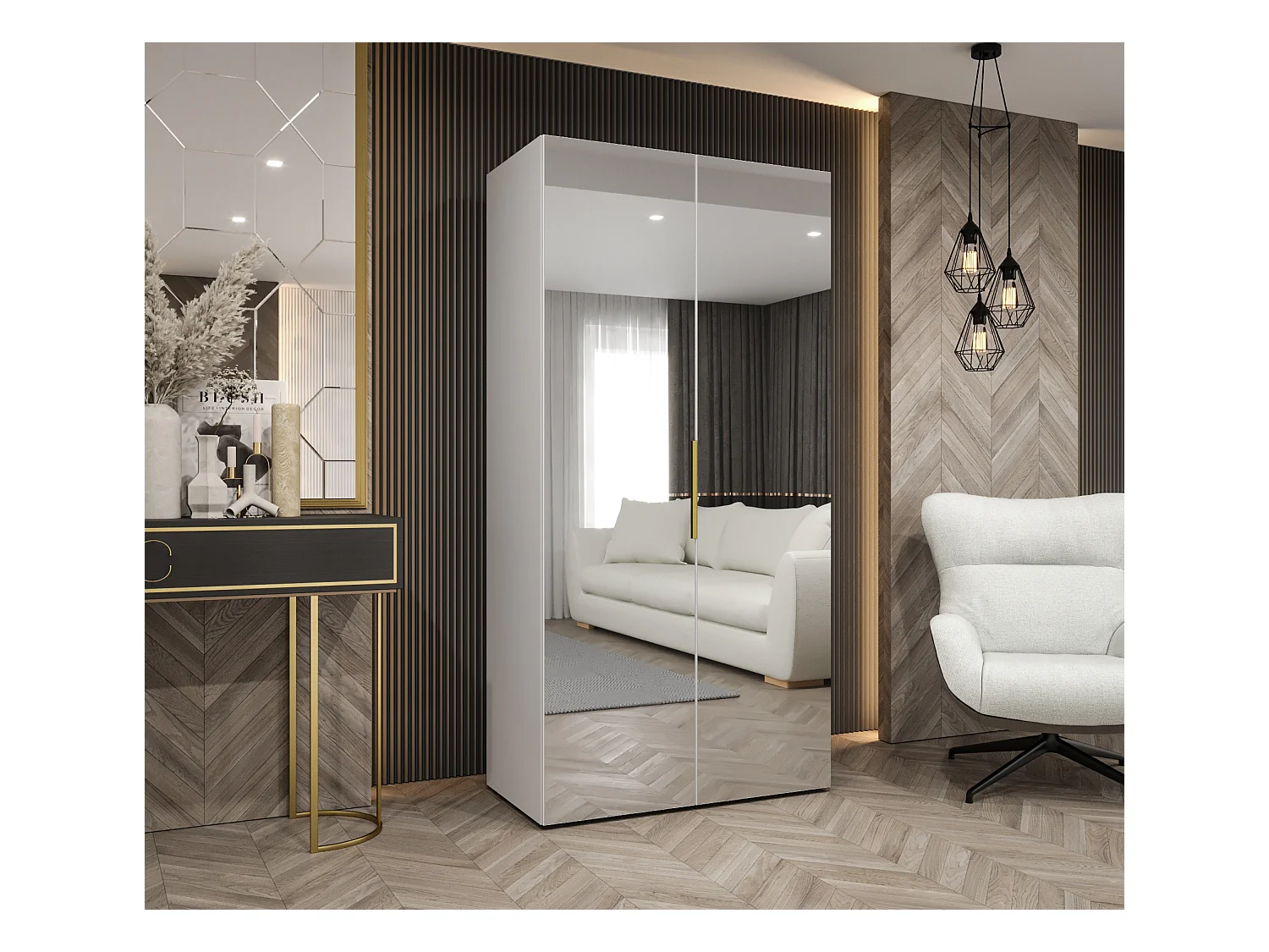 Armoire à portes battantes Marbella 3 202/100/52 2 portes (blanc/doré)