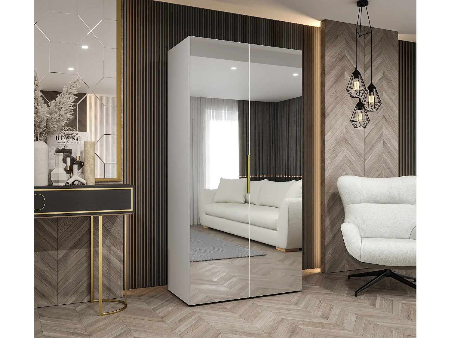 Armoire à portes battantes Marbella 3 202/100/52 2 portes (blanc/doré)