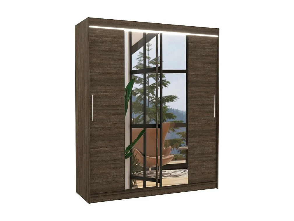 Kleiderschrank Dahlia (180cm)/Schiebetrüren/Spiegel/LED/Braun