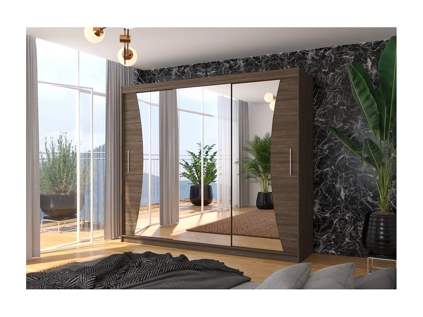 Armadio Enzo (250cm)/ante scorrevoli/specchio/Marrone