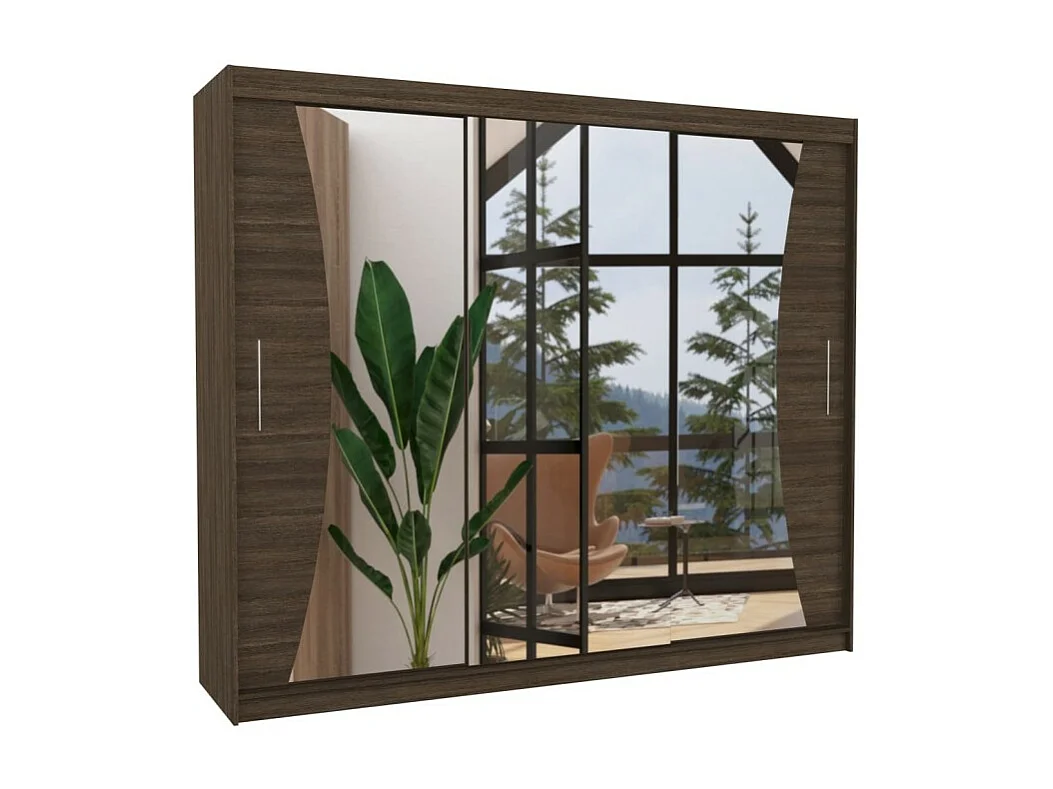 Armadio Enzo (250cm)/ante scorrevoli/specchio/Marrone