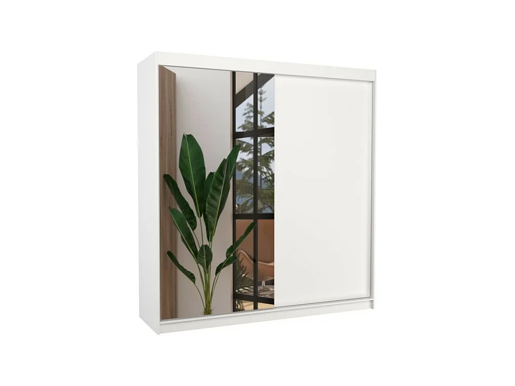 Armoire Ella (200cm)/portes coulissantes/miroir/Blanc