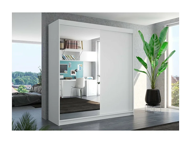 Armadio Ella (200cm)/ante scorrevoli/specchio/Bianco