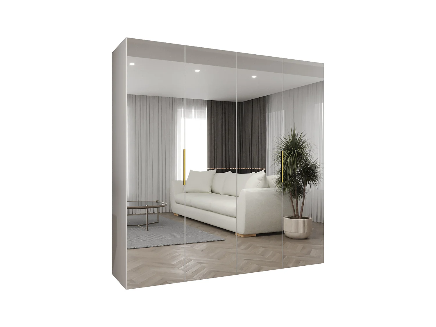 Drehtürenschrank Marbella 3 202/200/52 4-türig (Weiß|Gold)