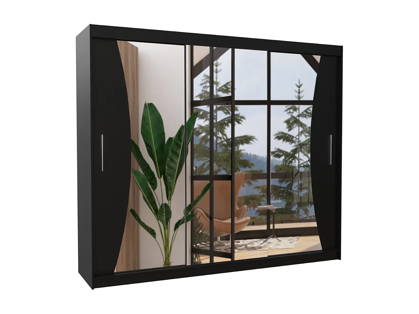 Kleiderschrank Enzo (250cm)/Schiebetüren/Spiegel/Schwarz