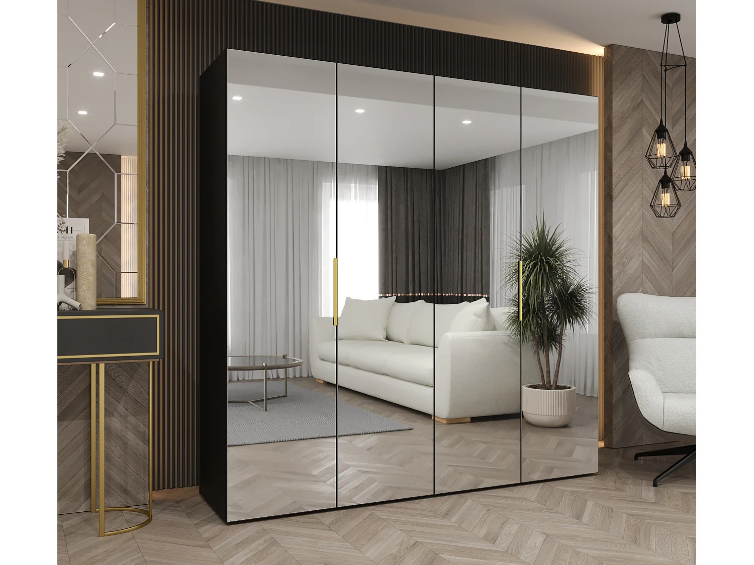 Armoire à portes battantes Marbella 3 202/200/52 4 portes (noir/doré)