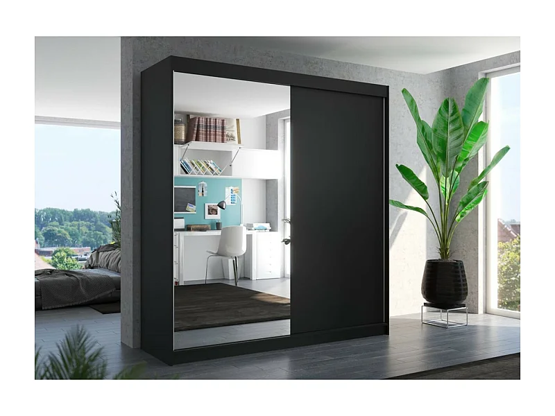 Armoire Ella (200cm)/portes coulissantes/miroir/Noir