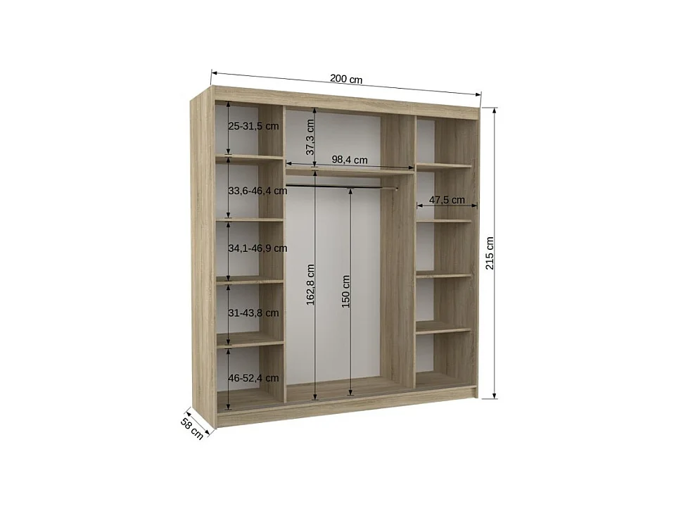 Kleiderschrank Ella (200cm)/Schiebetüren/Spiegel/Schwarz