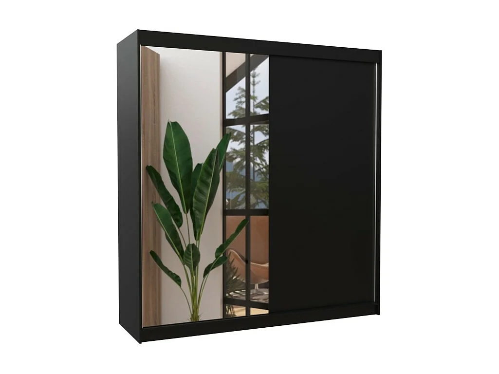Armoire Ella (200cm)/portes coulissantes/miroir/Noir