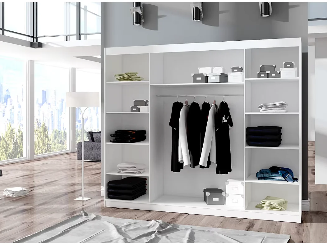 Kleiderschrank Enzo (250cm)/Schiebetüren/Spiegel/Weiss&Sonoma